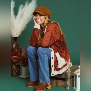 Umgee Plaid Cardigan In Rust Mix. Oversized. S, M, L